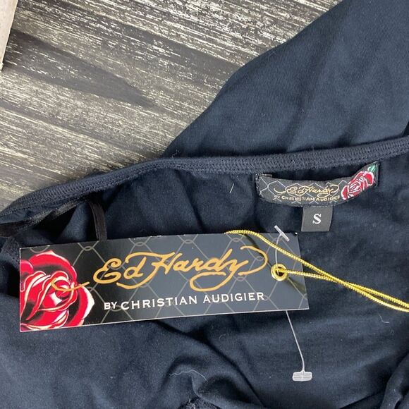 Ed Hardy Black Rhinestone Halter Sleeveless Mini Dress NEW S - Picture 8 of 9